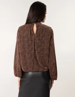 Metallic Puffball High Neck Blouse