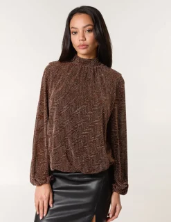 Metallic Puffball High Neck Blouse