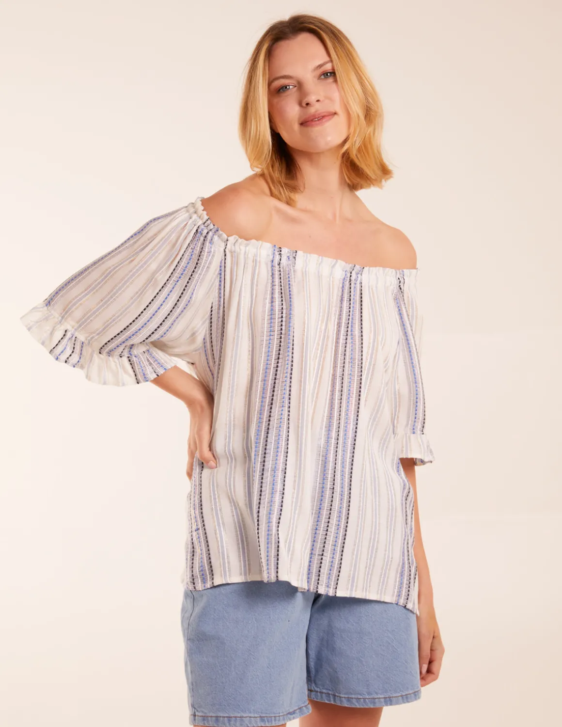 Metallic Strip Bardot Top