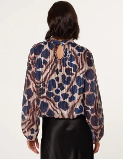 Metallic Stripe Puffball Blouse