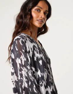Metallic V Neck Bubble Hem Blouse