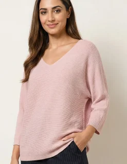 Metallic V Neck Knitted Ripple Jumper
