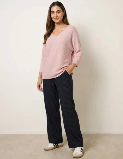 Metallic V Neck Knitted Ripple Jumper