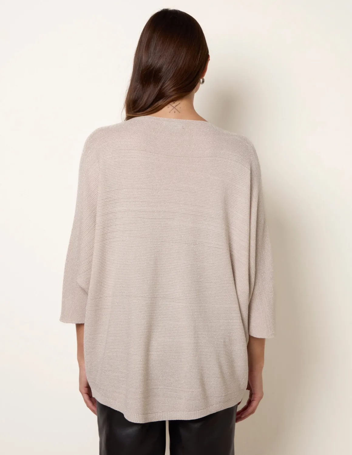 Metallic V Neck Knitted Ripple Jumper