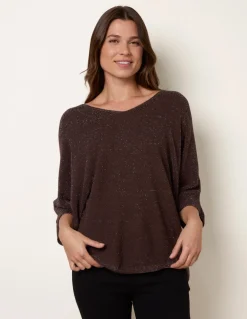 Metallic V Neck Knitted Ripple Jumper