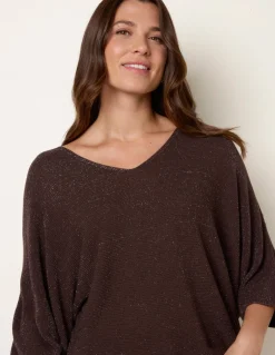 Metallic V Neck Knitted Ripple Jumper