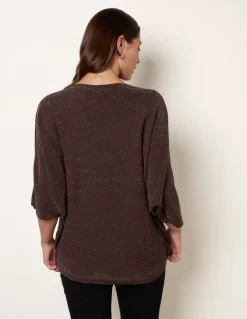 Metallic V Neck Knitted Ripple Jumper