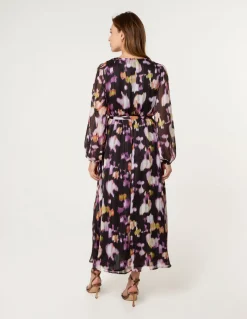 Metallic Watercolour Wrap Maxi Dress