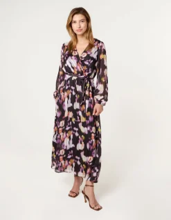 Metallic Watercolour Wrap Maxi Dress