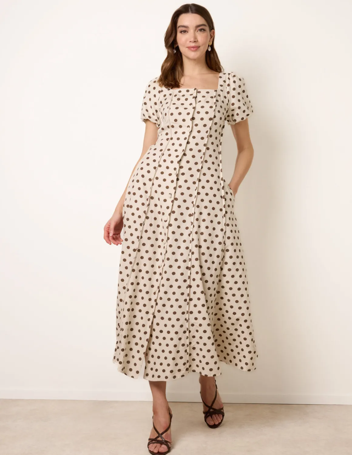 Milkmaid Polka Dot Puff Sleeve Dress
