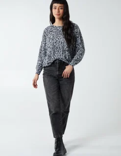 Mini Floral Print Deep Hem Batwing Top