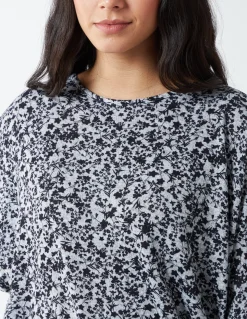 Mini Floral Print Deep Hem Batwing Top