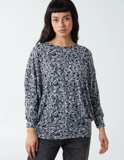 Mini Floral Print Deep Hem Batwing Top