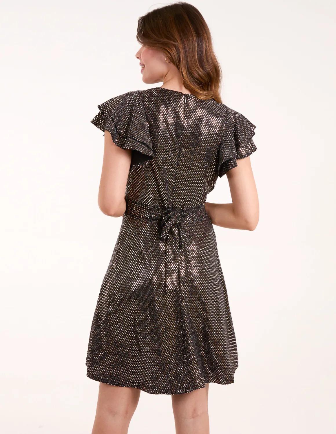 Mirror Shimmer Frill Sleeve Dress