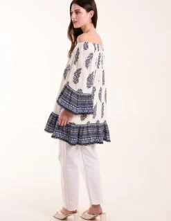 Mix Print Bardot With Tassel Dress