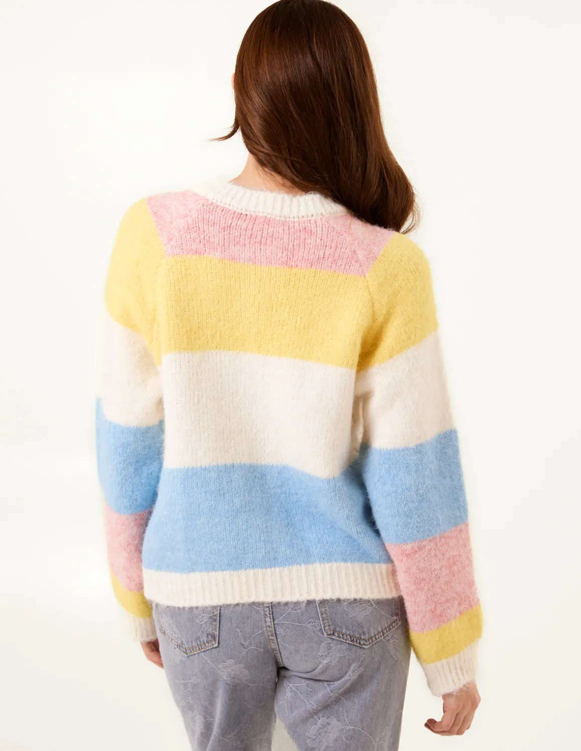 Multi Coloured Striped Cardigan With Flower Buttons