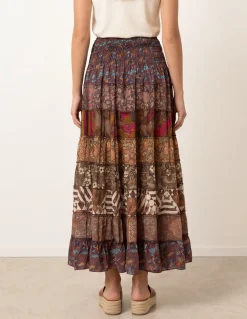 Multi Print Shirred Skirt