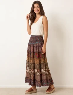 Multi Print Shirred Skirt