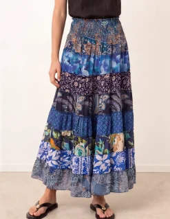Multi Print Shirred Skirt