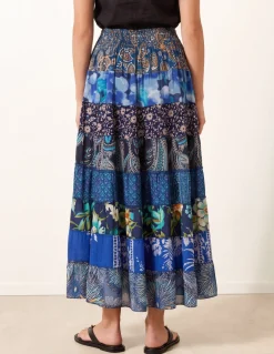 Multi Print Shirred Skirt