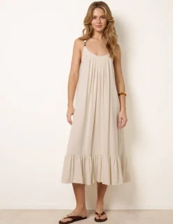 Natural Textured Dress With Bead Details
