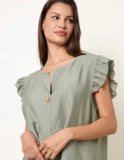 One Button Frill Sleeve Top