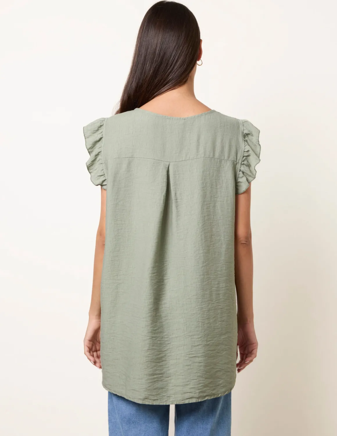 One Button Frill Sleeve Top