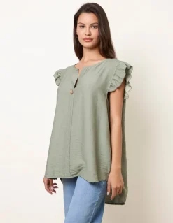 One Button Frill Sleeve Top
