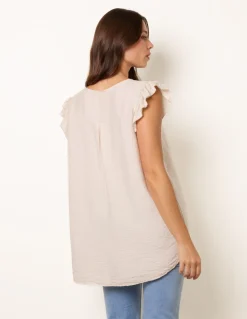 One Button Frill Sleeve Top