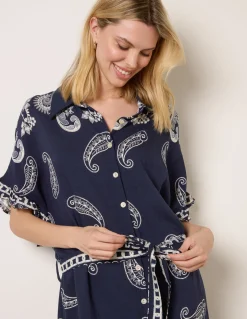 Paisley Print Belted Shirt Dress