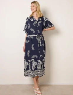 Paisley Print Belted Shirt Dress