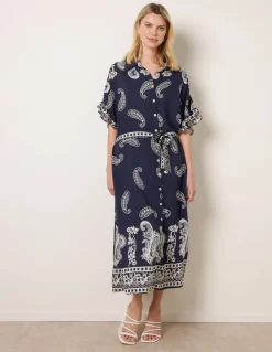 Paisley Print Belted Shirt Dress