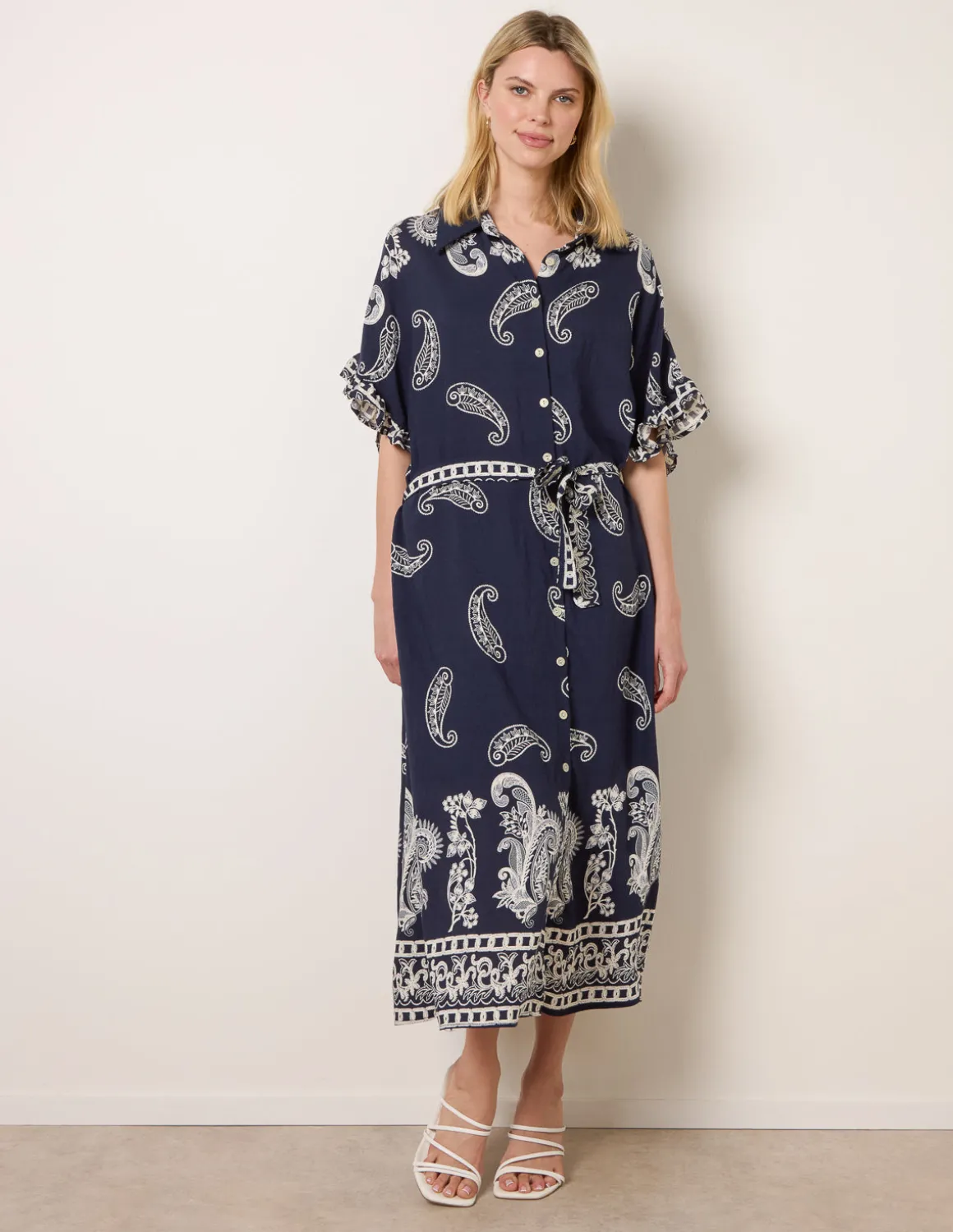 Paisley Print Belted Shirt Dress
