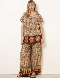 Paisley Print Embellished Tie Front Top