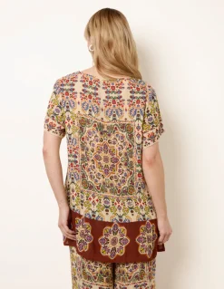 Paisley Print Embellished Tie Front Top