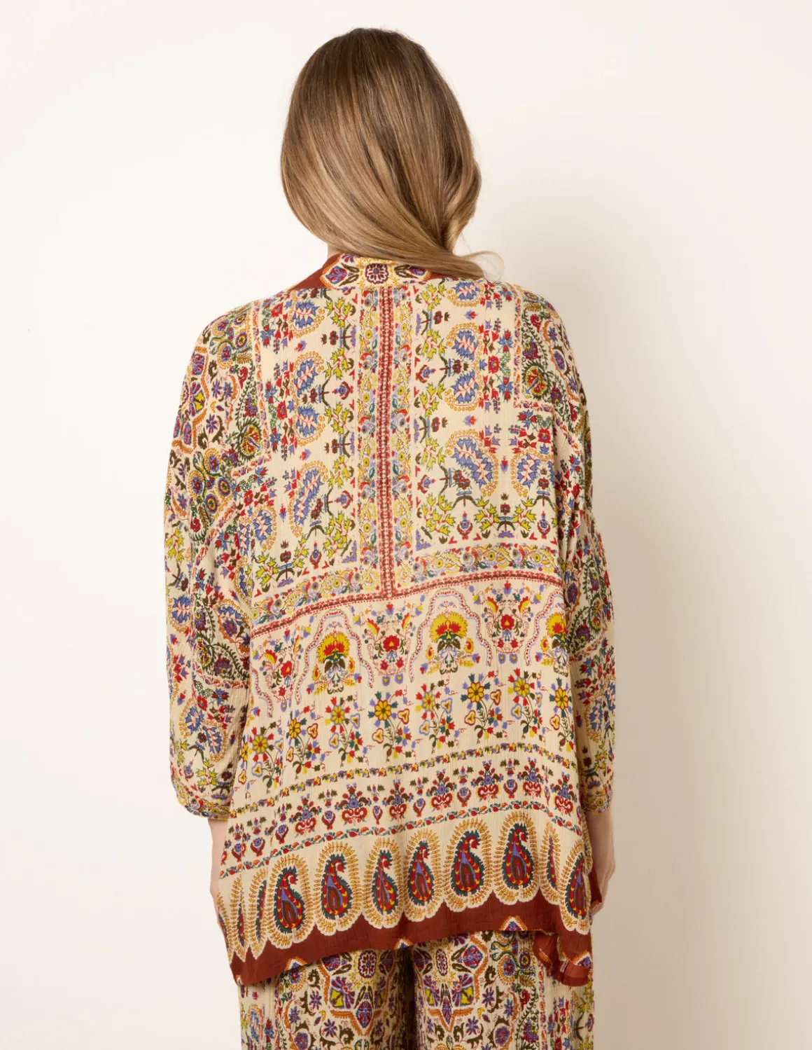 Paisley Print Kimono With Embellishment