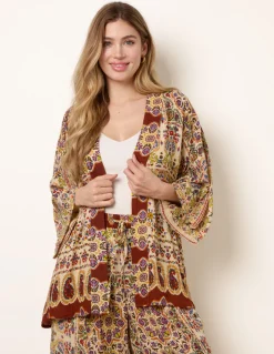 Paisley Print Kimono With Embellishment