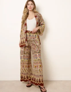 Paisley Print Kimono With Embellishment