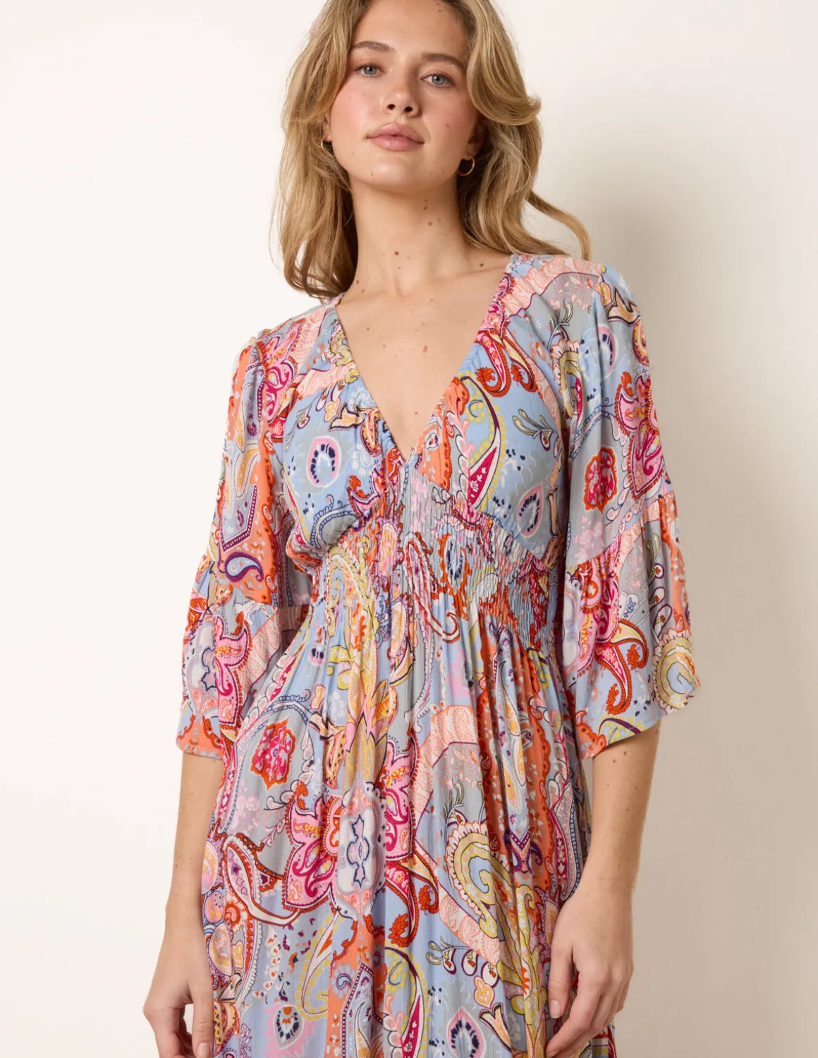 Paisley Print V Neck Maxi Dress