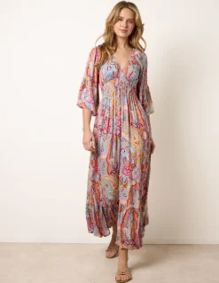 Paisley Print V Neck Maxi Dress