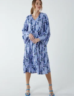Paisley V Neck Midi Dress