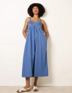 Palm Tree Embroidery Smock Dress