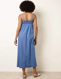 Palm Tree Embroidery Smock Dress