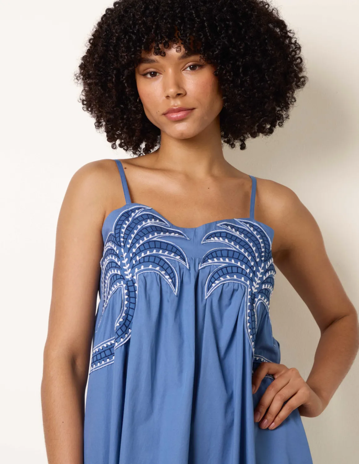 Palm Tree Embroidery Smock Dress