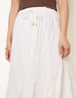 Panelled Overlocked Frill Maxi Skirt