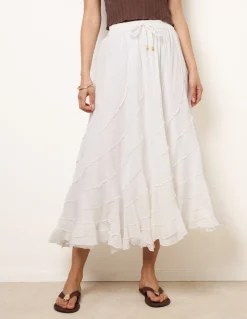 Panelled Overlocked Frill Maxi Skirt