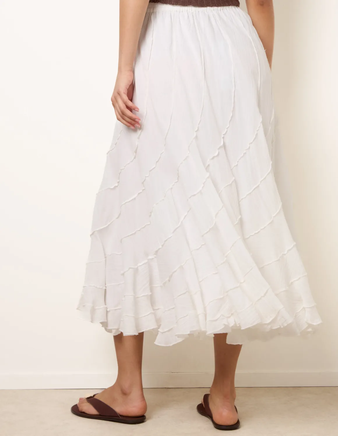 Panelled Overlocked Frill Maxi Skirt