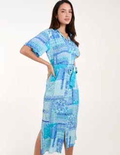 Patchwork Button Through Shirt Belted Dress