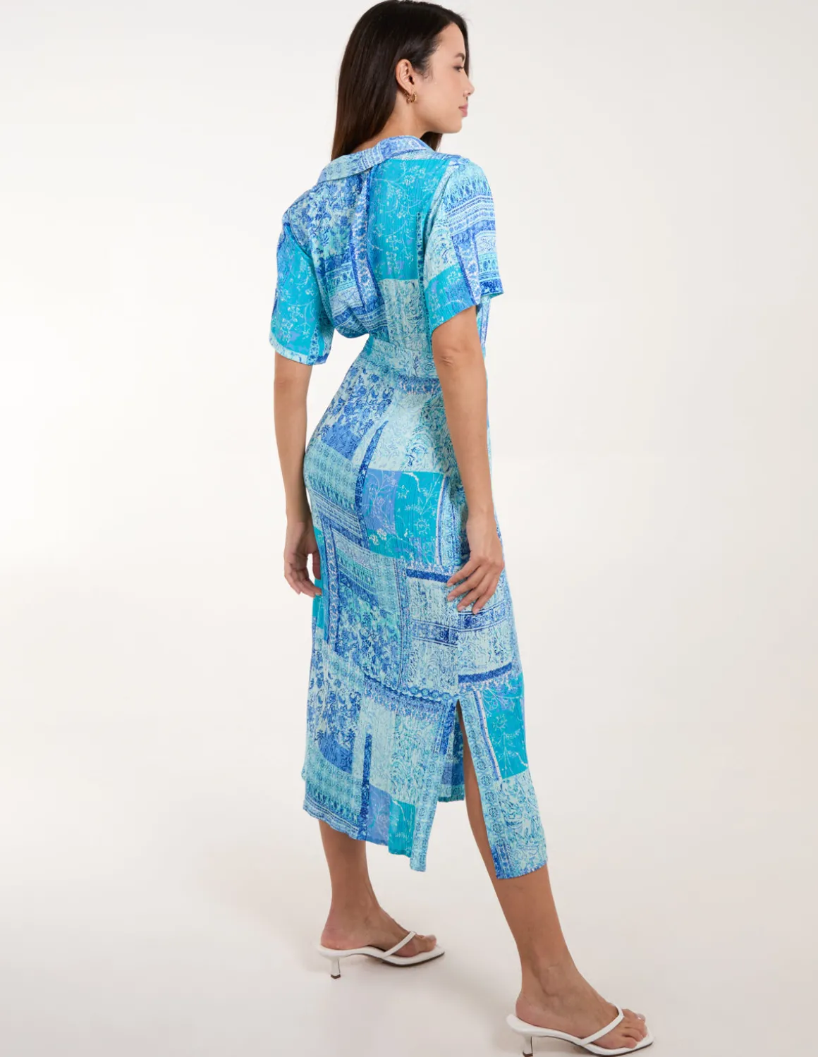 Patchwork Button Through Shirt Belted Dress
