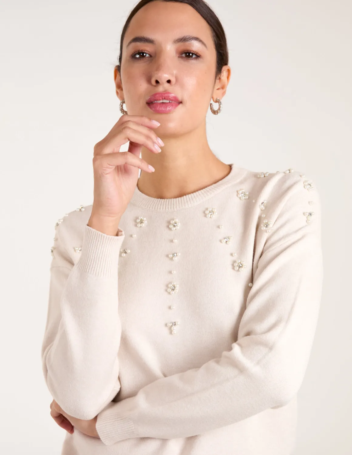 Pearl Flower Embellishment Jumper